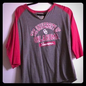 OU Russel 3/4 Sleeve pink and gray shirt! Size xl